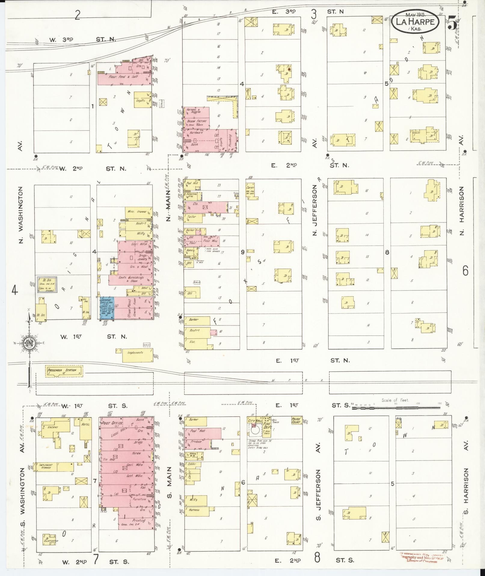 Sanborn Fire Insurance Map from La Harpe, Allen County, Kansas (1915), Sheet #0005 - Complete Map Set gallery image, historic Sanborn map, vintage wall art, Kansas Kansas