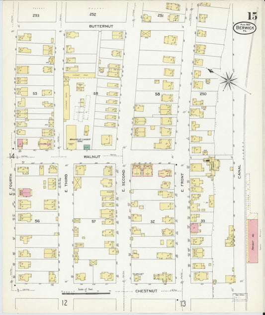 Sanborn Fire Insurance Map from Berwick, Columbia County, Pennsylvania (1907), Sheet #0015 - Historic Sanborn Fire Insurance Map Print, vintage old map wall art, antique decor, genealogy gift, Pennsylvania Pennsylvania map
