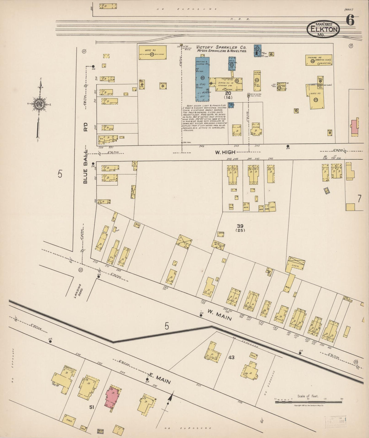 Sanborn Fire Insurance Map from Elkton, Cecil County, Maryland (1922), Sheet #0006 - Historic Sanborn Fire Insurance Map Print, vintage old map wall art, antique decor, genealogy gift, Maryland Maryland map