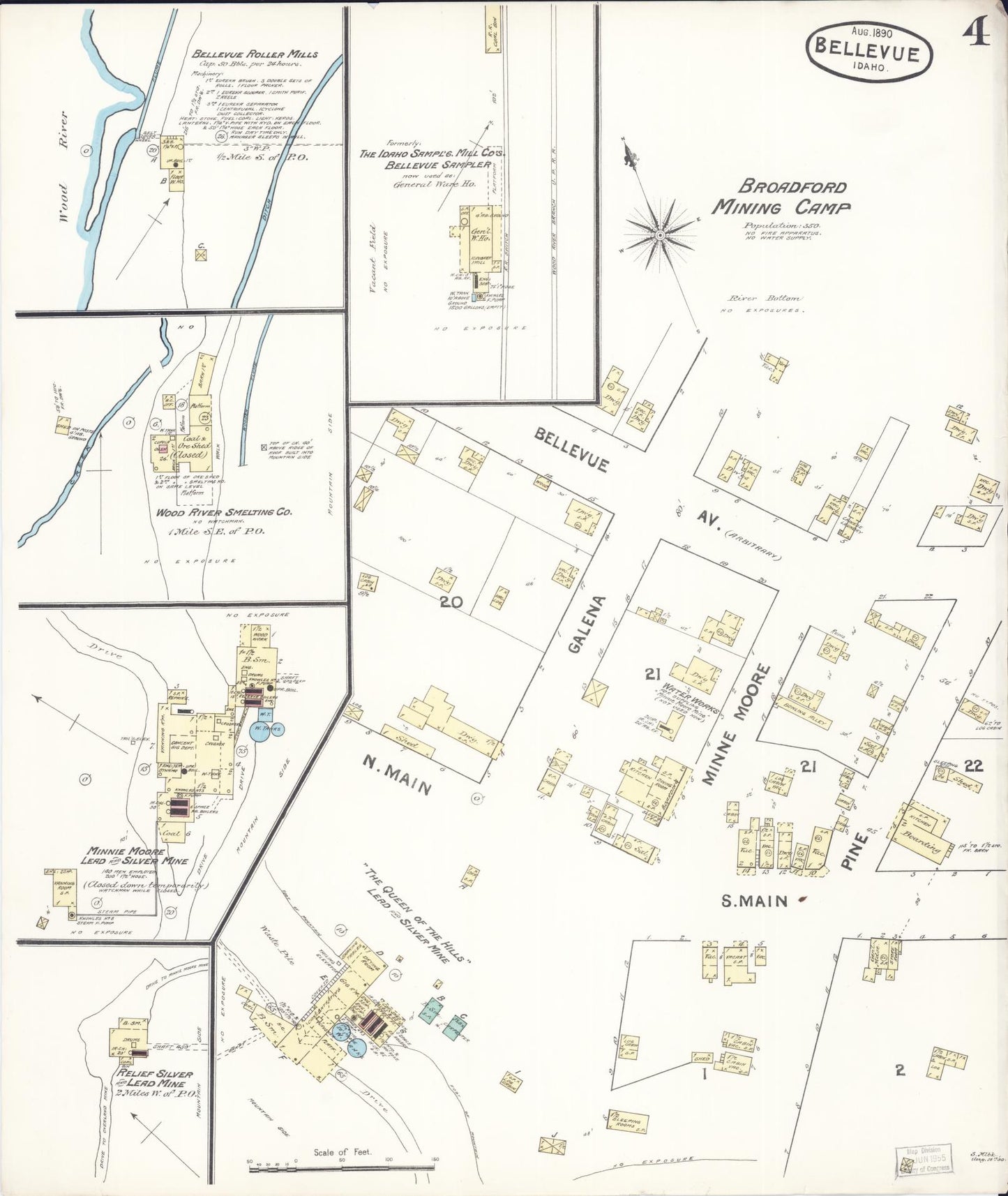 Sanborn Fire Insurance Map from Bellevue, Blaine County, Idaho (1890), Sheet #0004 - Complete Map Set gallery image, historic Sanborn map, vintage wall art, Idaho Idaho