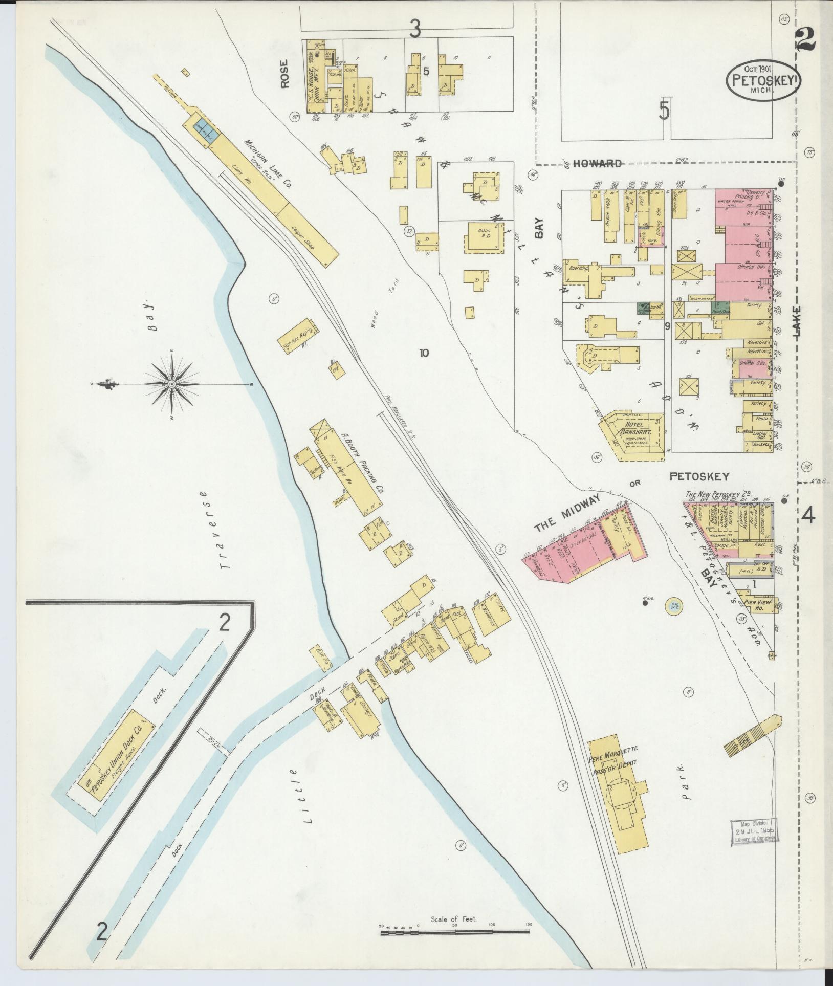 Sanborn Fire Insurance Map from Petoskey, Emmet County, Michigan (1901), Sheet #0002 - Complete Map Set gallery image, historic Sanborn map, vintage wall art, Michigan Michigan
