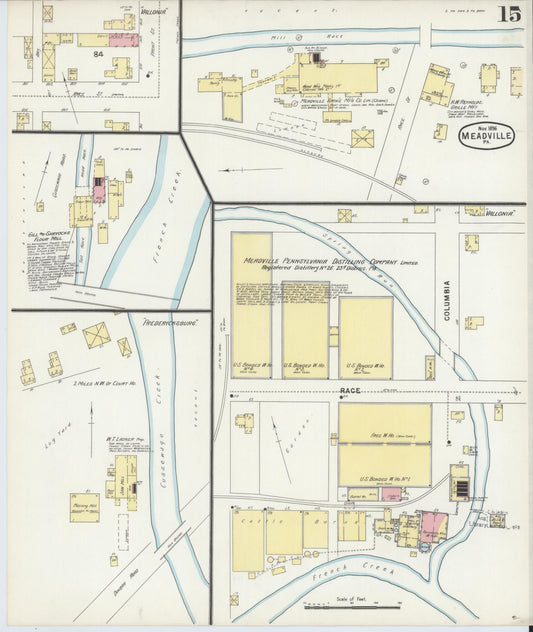 Sanborn Fire Insurance Map from Meadville, Crawford County, Pennsylvania (1896), Sheet #0015 - Historic Sanborn Fire Insurance Map Print, vintage old map wall art, antique decor, genealogy gift, Pennsylvania Pennsylvania map