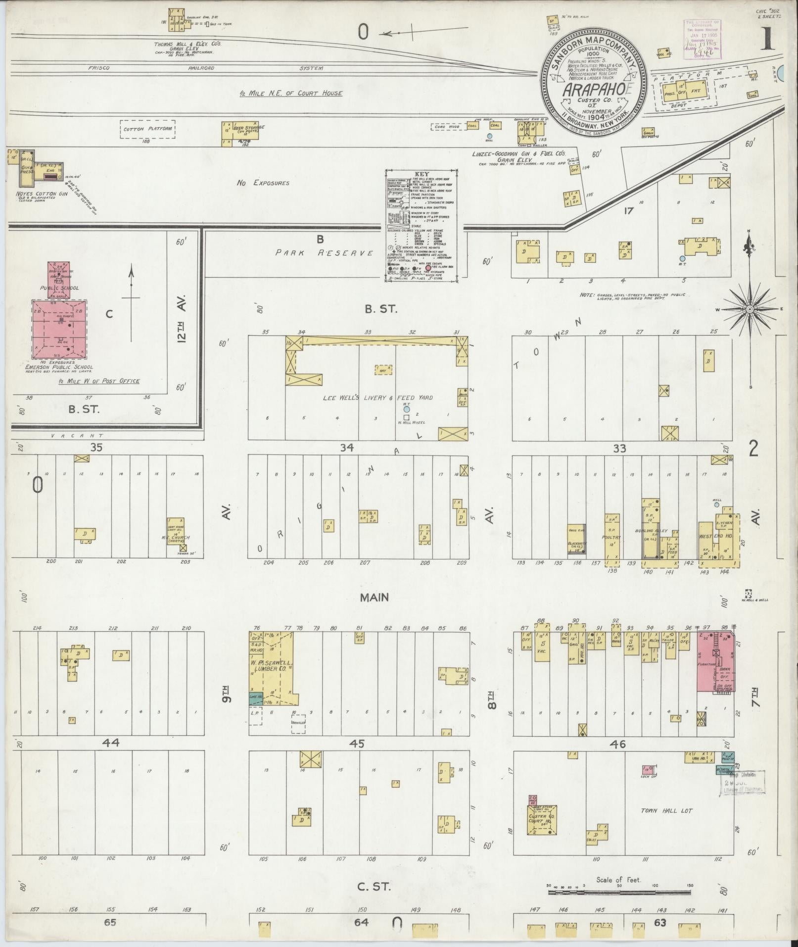 Sanborn Fire Insurance Map from Arapaho, Custer County, Oklahoma. (1904) – Historic Sanborn Fire Insurance Map Print