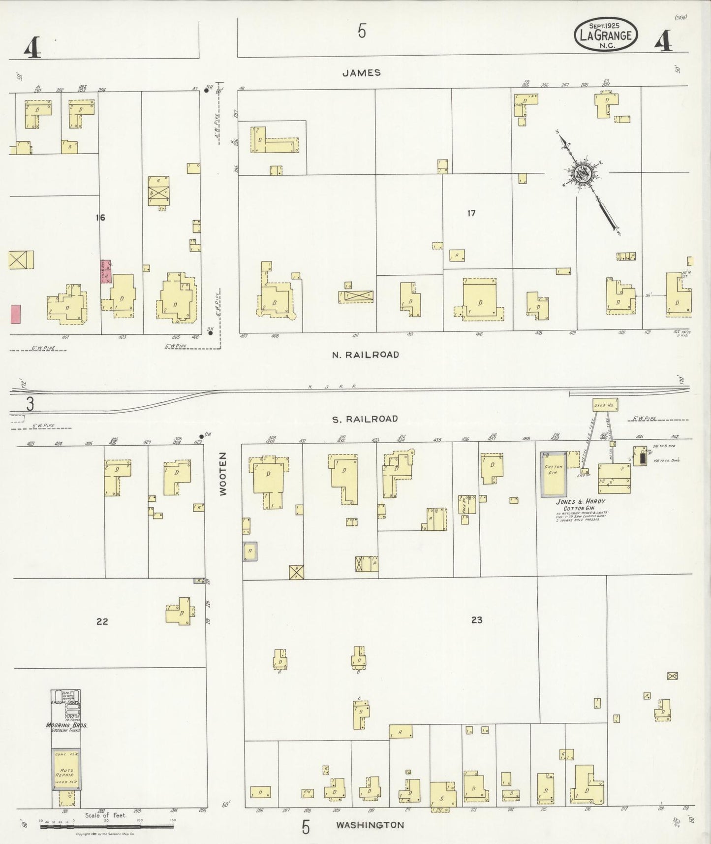 Sanborn Fire Insurance Map from La Grange, Lenoir County, North Carolina (1925), Sheet #0004 - Complete Map Set gallery image, historic Sanborn map, vintage wall art, North Carolina North Carolina