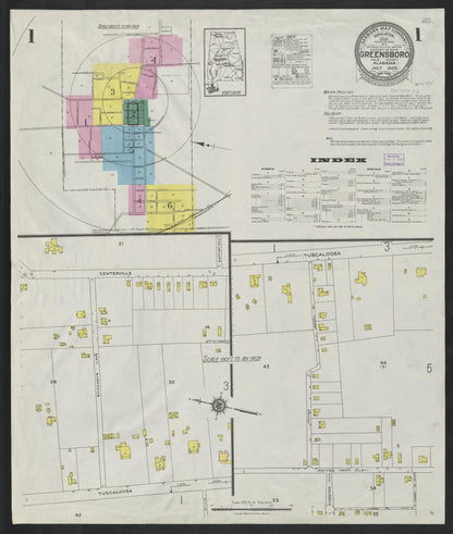 Sanborn Fire Insurance Map from Greensboro, Hale County, Alabama (1925), Sheet #0001 - Complete Map Set gallery image, historic Sanborn map, vintage wall art, Alabama Alabama