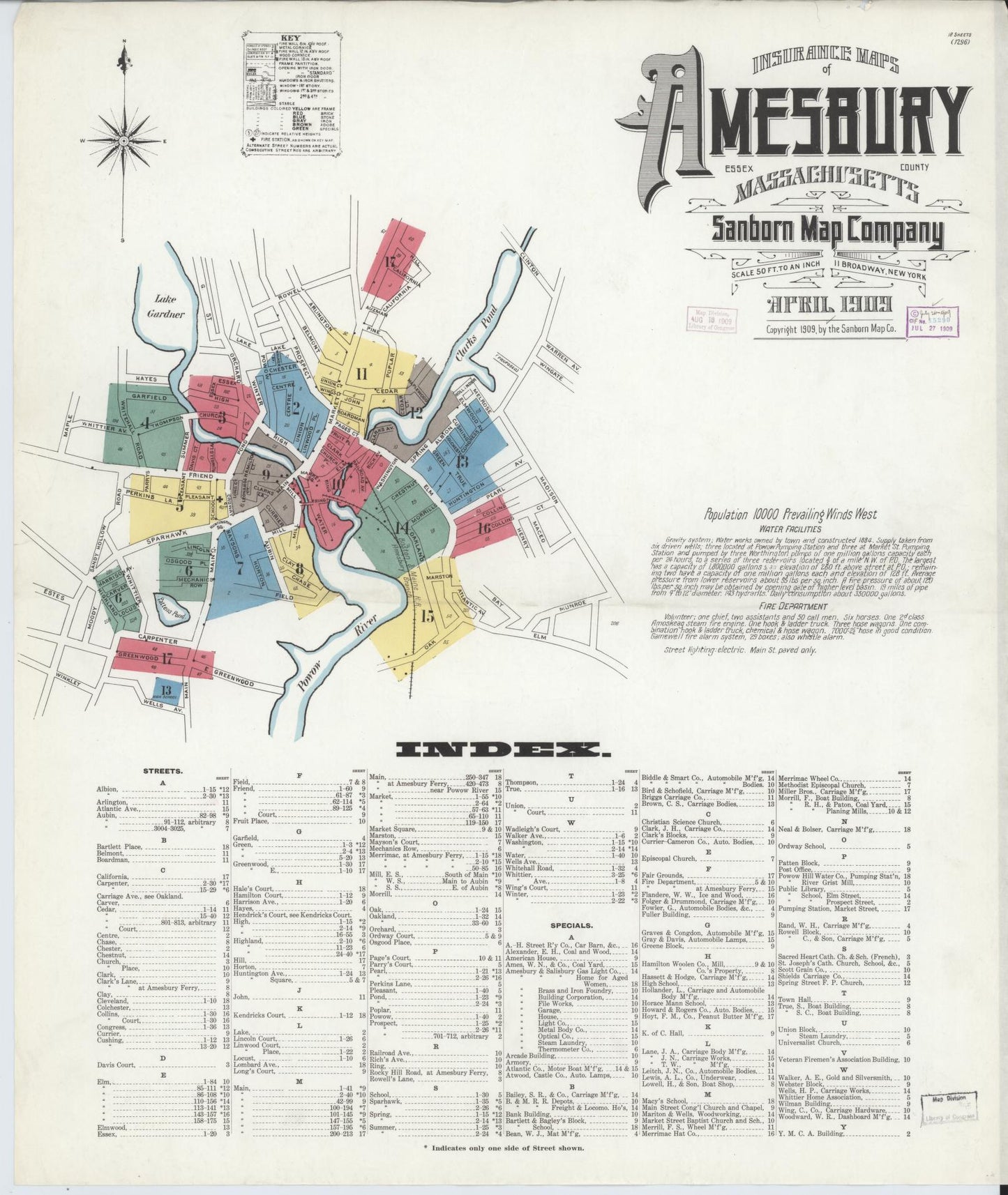 Sanborn Fire Insurance Map from Amesbury, Essex County, Massachusetts (1909), Sheet #0001 - Complete Map Set gallery image, historic Sanborn map, vintage wall art, Massachusetts Massachusetts