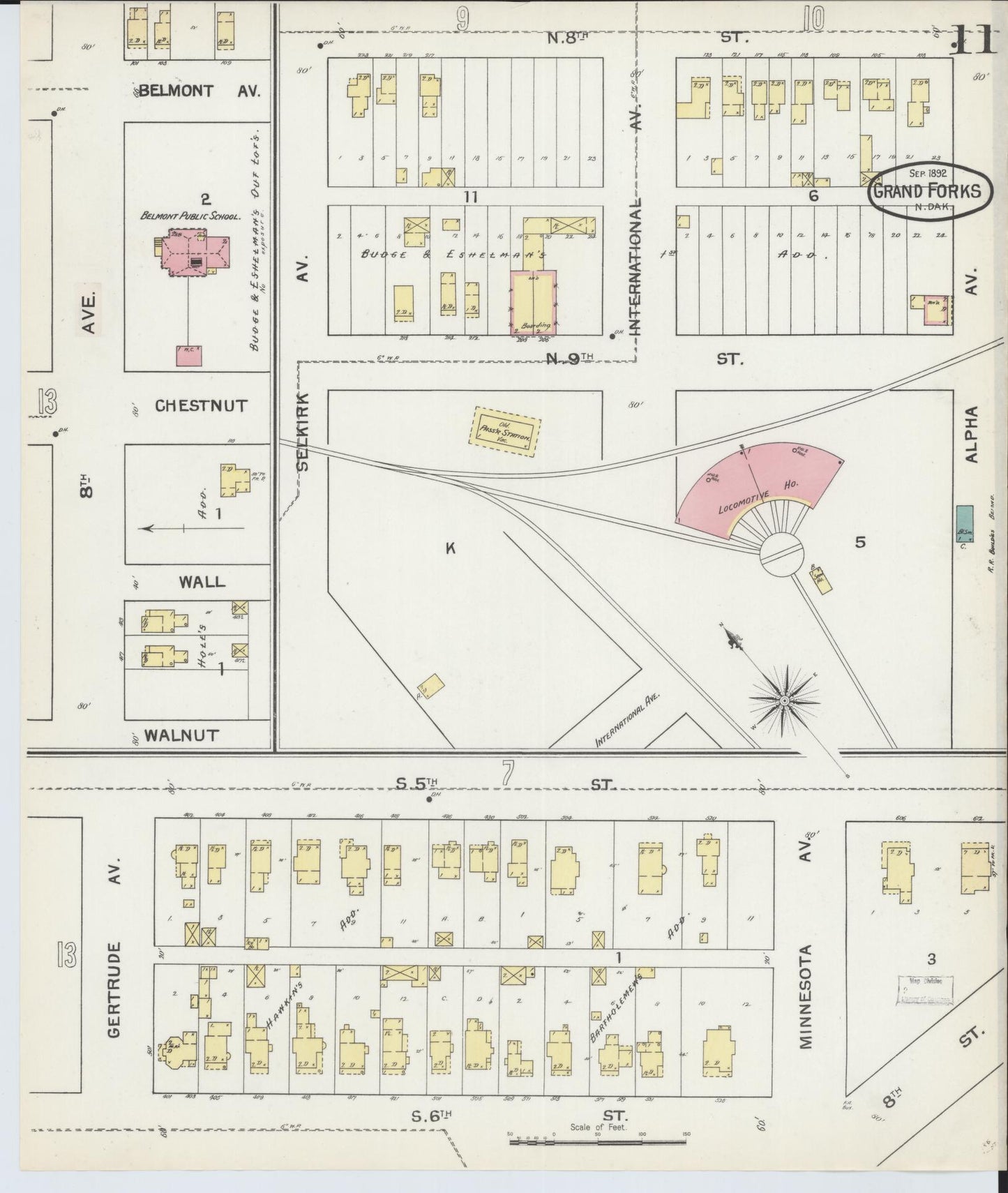 Sanborn Fire Insurance Map from Grand Forks, Grand Forks County, North Dakota (1892), Sheet #0011 - Complete Map Set gallery image, historic Sanborn map, vintage wall art, North Dakota North Dakota