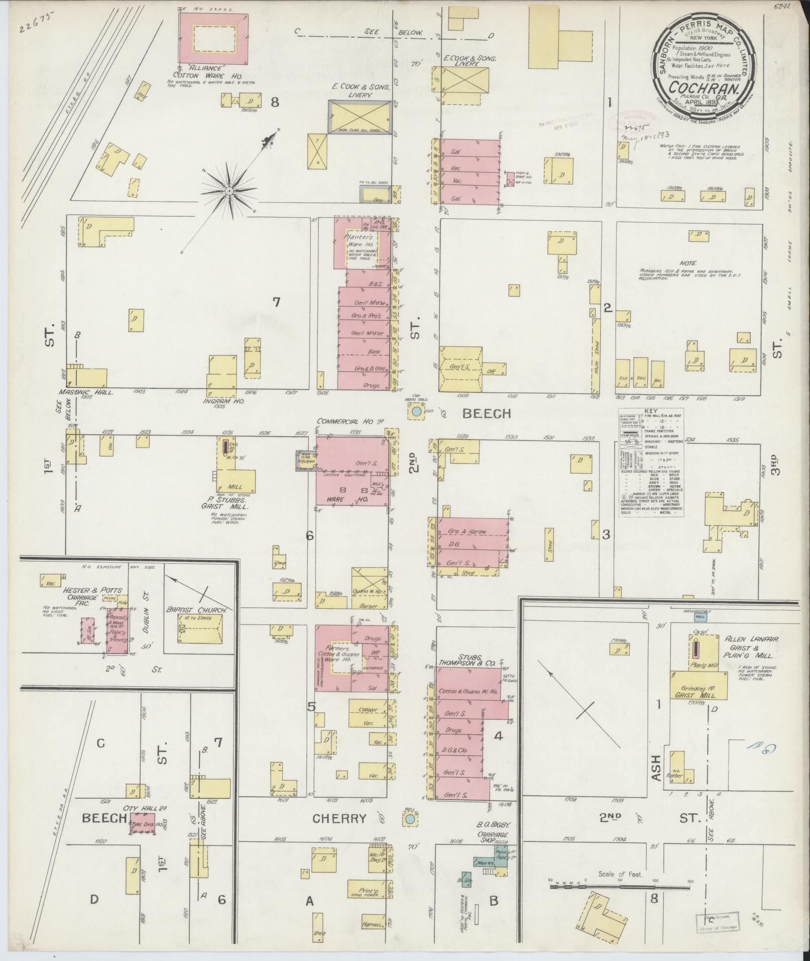 Sanborn Fire Insurance Map from Cochran, Bleckley County, Georgia (1893), Sheet #0001 - Historic Sanborn Fire Insurance Map Print, vintage old map wall art, antique decor, genealogy gift, Georgia Georgia map