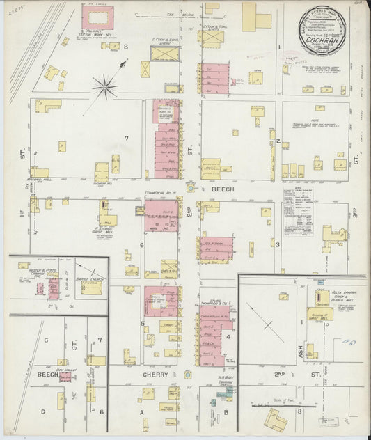 Sanborn Fire Insurance Map from Cochran, Bleckley County, Georgia (1893), Sheet #0001 - Historic Sanborn Fire Insurance Map Print, vintage old map wall art, antique decor, genealogy gift, Georgia Georgia map