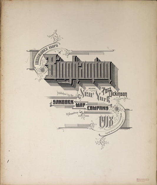 Sanborn Fire Insurance Map from Binghamton, Broome County, New York (1918), Sheet #0001 - Historic Sanborn Fire Insurance Map Print, vintage old map wall art, antique decor, genealogy gift, New York New York map