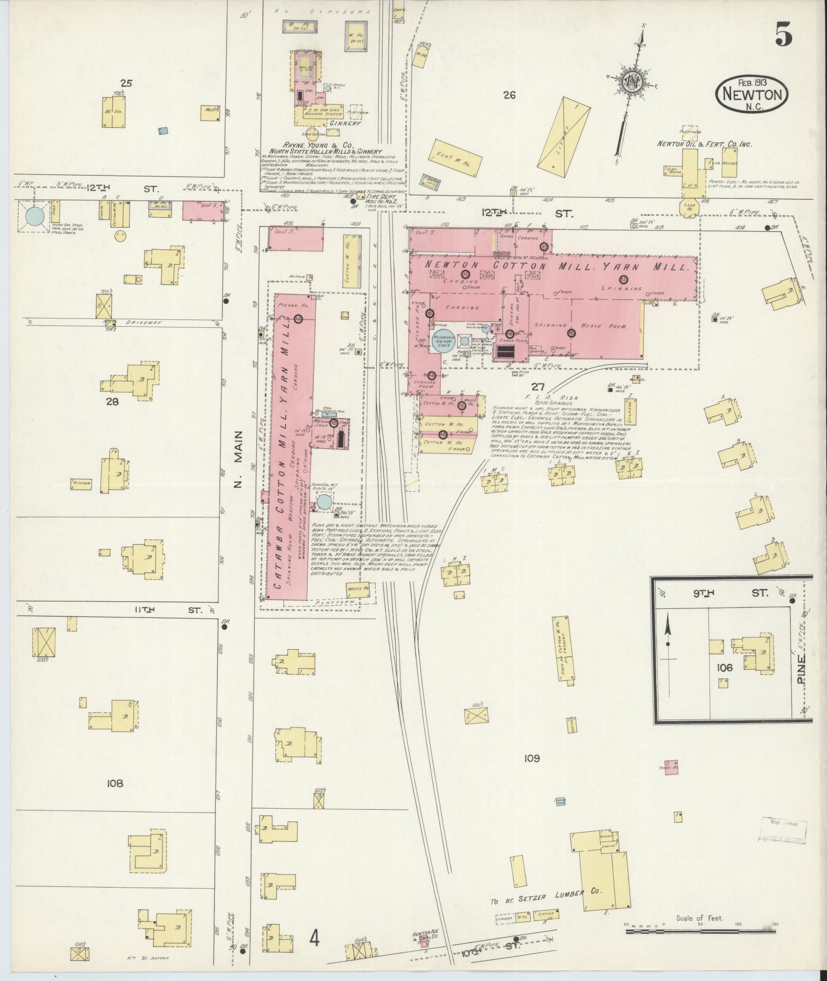 Sanborn Fire Insurance Map from Newton, Catawba County, North Carolina (1913), Sheet #0005 - Historic Sanborn Fire Insurance Map Print, vintage old map wall art, antique decor, genealogy gift, North Carolina North Carolina map