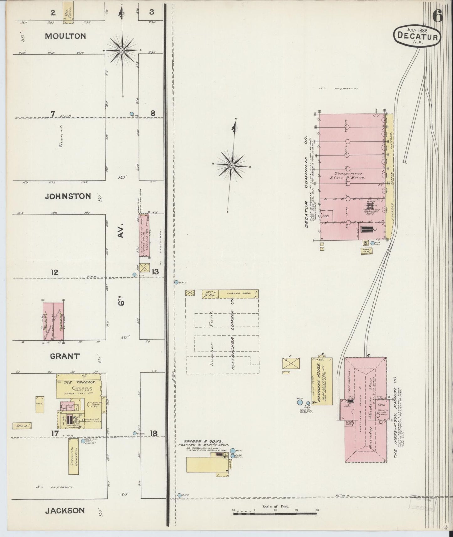 Sanborn Fire Insurance Map from Decatur, Morgan County, Alabama (1888), Sheet #0006 - Complete Map Set gallery image, historic Sanborn map, vintage wall art, Alabama Alabama