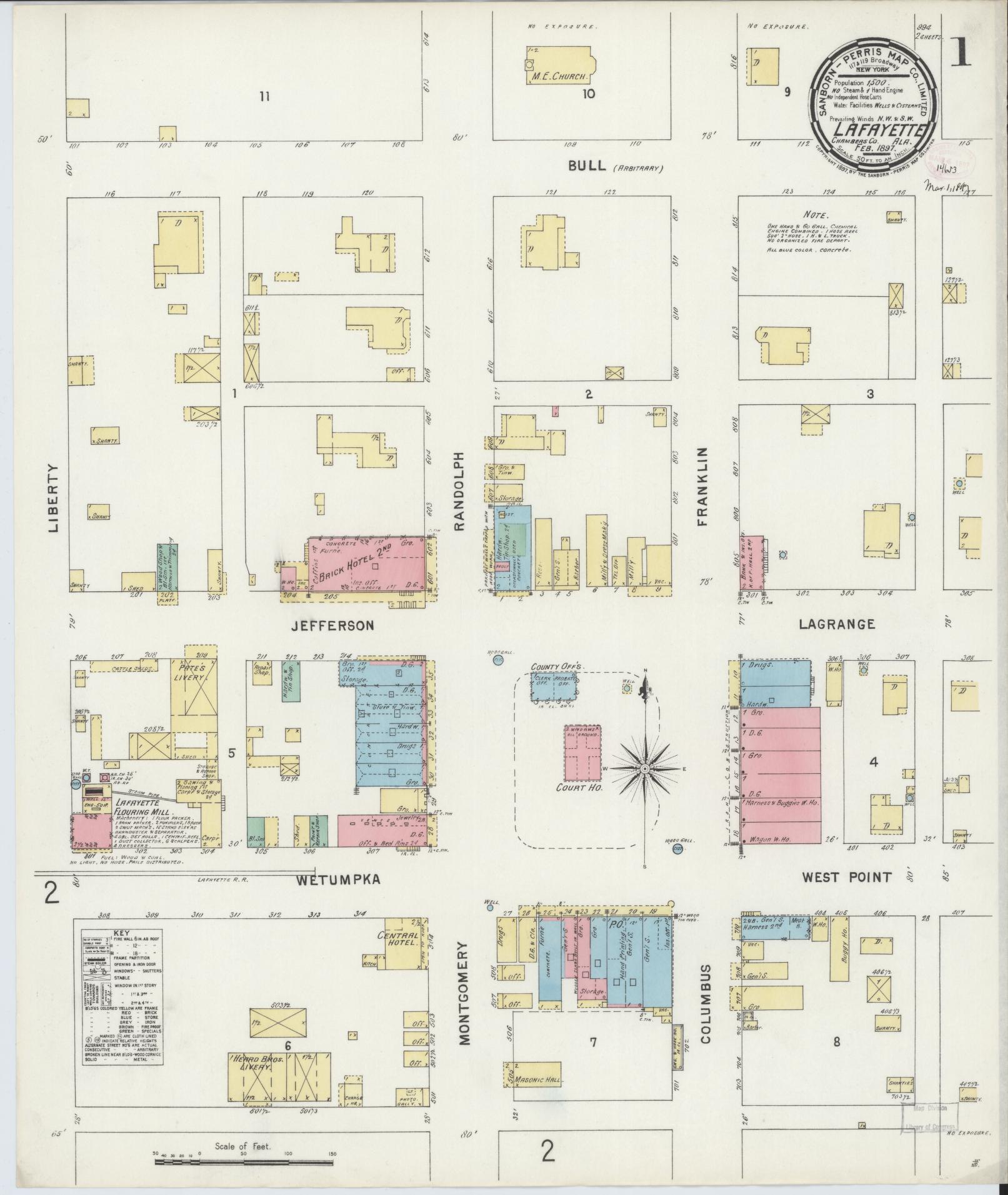 Sanborn Fire Insurance Map from Lafayette, Chambers County, Alabama (1897), Sheet #0001 - Complete Map Set gallery image, historic Sanborn map, vintage wall art, Alabama Alabama