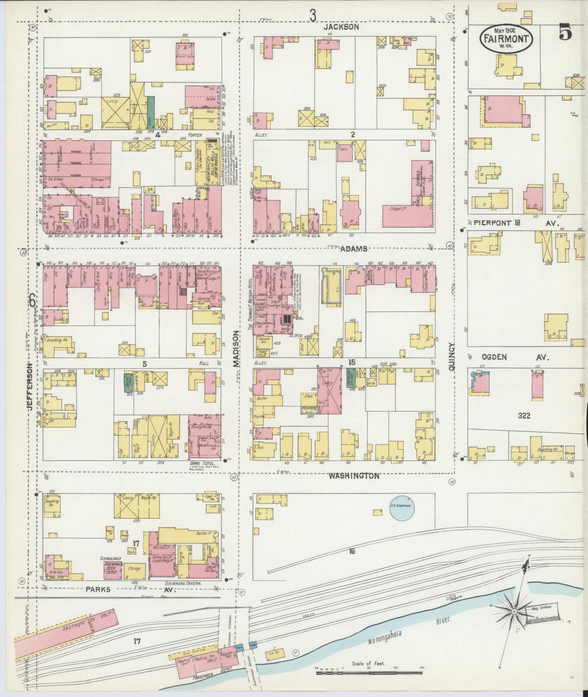 Sanborn Fire Insurance Map from Fairmont, Marion County, West Virginia (1902), Sheet #0005 - Complete Map Set gallery image, historic Sanborn map, vintage wall art, West Virginia West Virginia