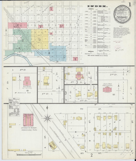 Sanborn Fire Insurance Map from Fairbury, Jefferson County, Nebraska (1896), Sheet #0001 - Historic Sanborn Fire Insurance Map Print, vintage old map wall art, antique decor, genealogy gift, Nebraska Nebraska map