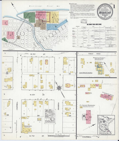 Sanborn Fire Insurance Map from Wabasha, Wabasha County, Minnesota (1917), Sheet #0001 - Complete Map Set gallery image, historic Sanborn map, vintage wall art, Minnesota Minnesota