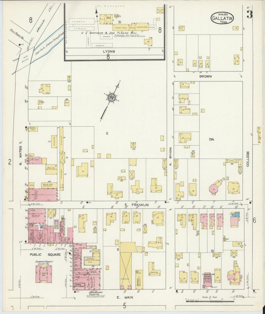 Sanborn Fire Insurance Map from Gallatin, Sumner County, Tennessee (1913), Sheet #0003 - Historic Sanborn Fire Insurance Map Print, vintage old map wall art, antique decor, genealogy gift, Tennessee Tennessee map