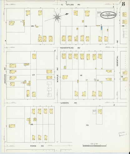 Sanborn Fire Insurance Map from Collingswood, Camden County, New Jersey (1909), Sheet #0008 - Complete Map Set gallery image, historic Sanborn map, vintage wall art, New Jersey New Jersey