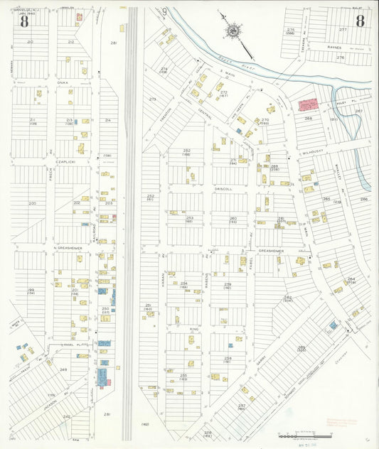 Sanborn Fire Insurance Map from Manville, Somerset County, New Jersey (1945), Sheet #0008 - Historic Sanborn Fire Insurance Map Print, vintage old map wall art, antique decor, genealogy gift, New Jersey New Jersey map