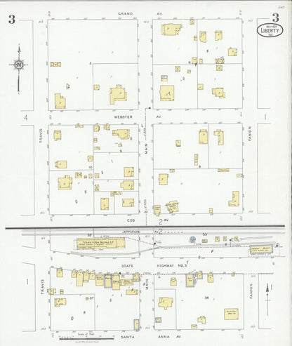 Sanborn Fire Insurance Map from Liberty, Liberty County, Texas (1927), Sheet #0003 - Complete Map Set gallery image, historic Sanborn map, vintage wall art, Texas Texas