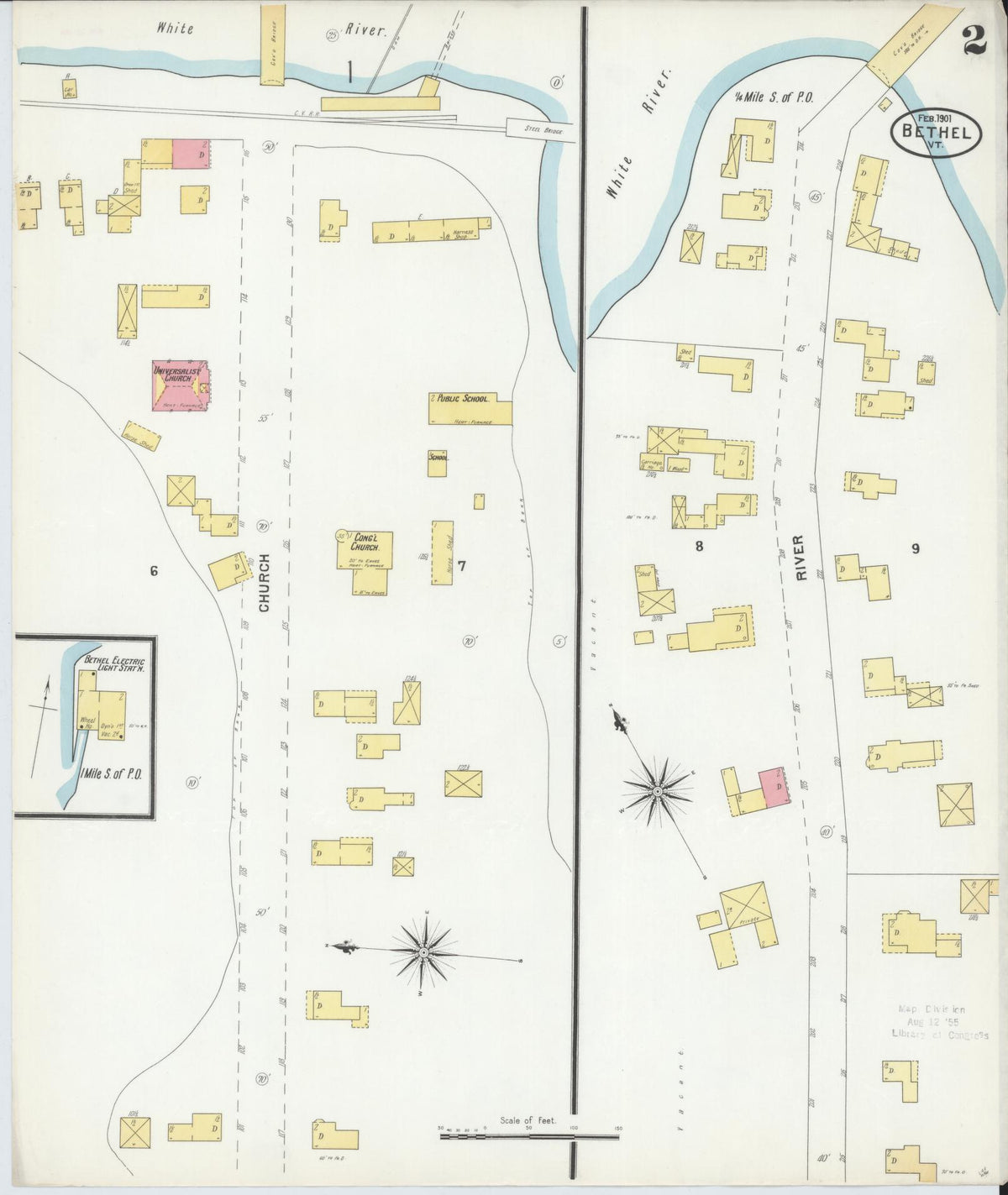 Sanborn Fire Insurance Map from Bethel, Windsor County, Vermont (1901), Sheet #0002 - Complete Map Set gallery image, historic Sanborn map, vintage wall art, Vermont Vermont