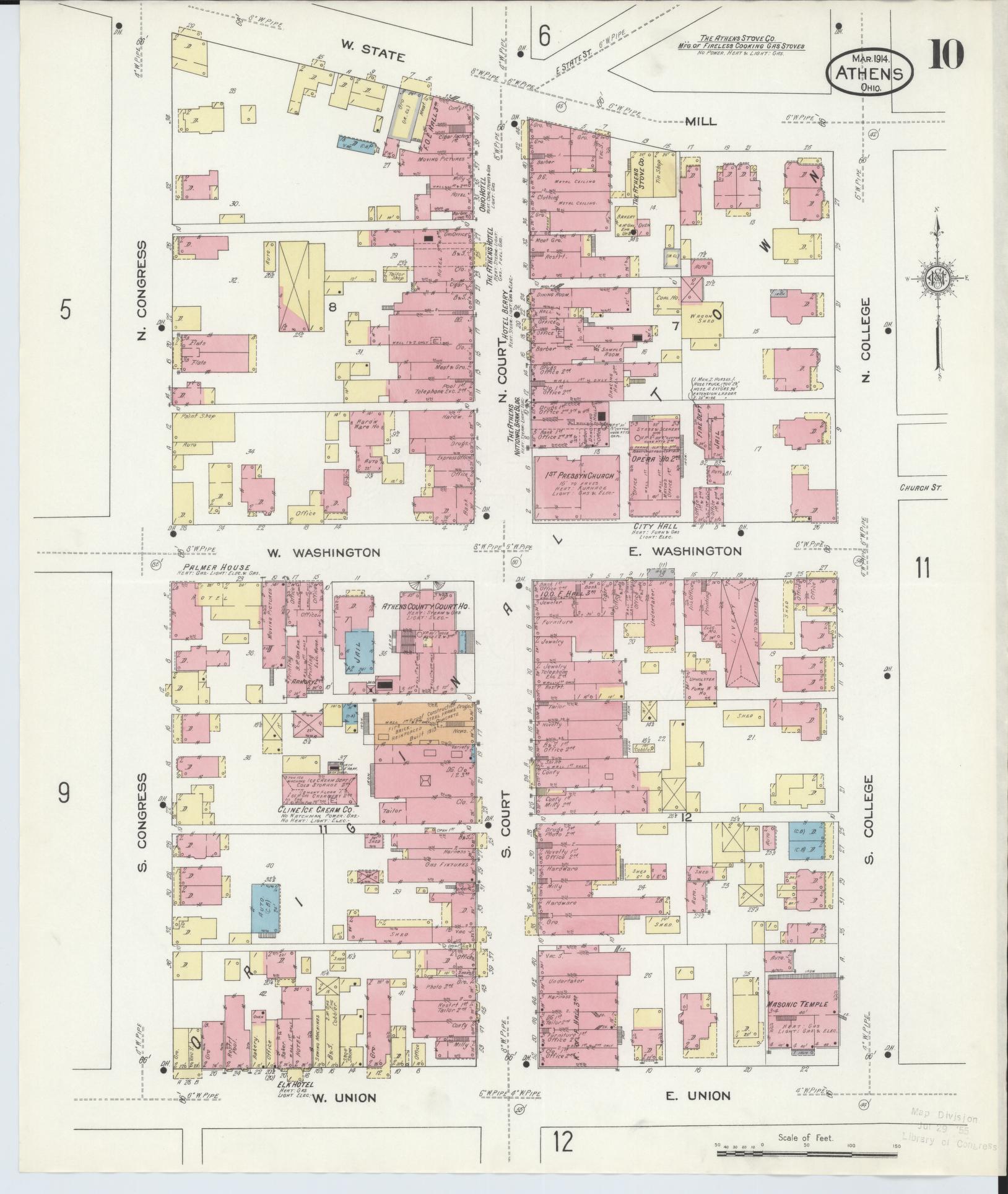 Sanborn Fire Insurance Map from Athens, Athens County, Ohio (1914), Sheet #0010 - Complete Map Set gallery image, historic Sanborn map, vintage wall art, Ohio Ohio