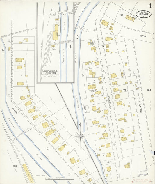 Sanborn Fire Insurance Map from Dunsmuir, Siskiyou County, California (1903), Sheet #0004 - Historic Sanborn Fire Insurance Map Print, vintage old map wall art, antique decor, genealogy gift, California California map
