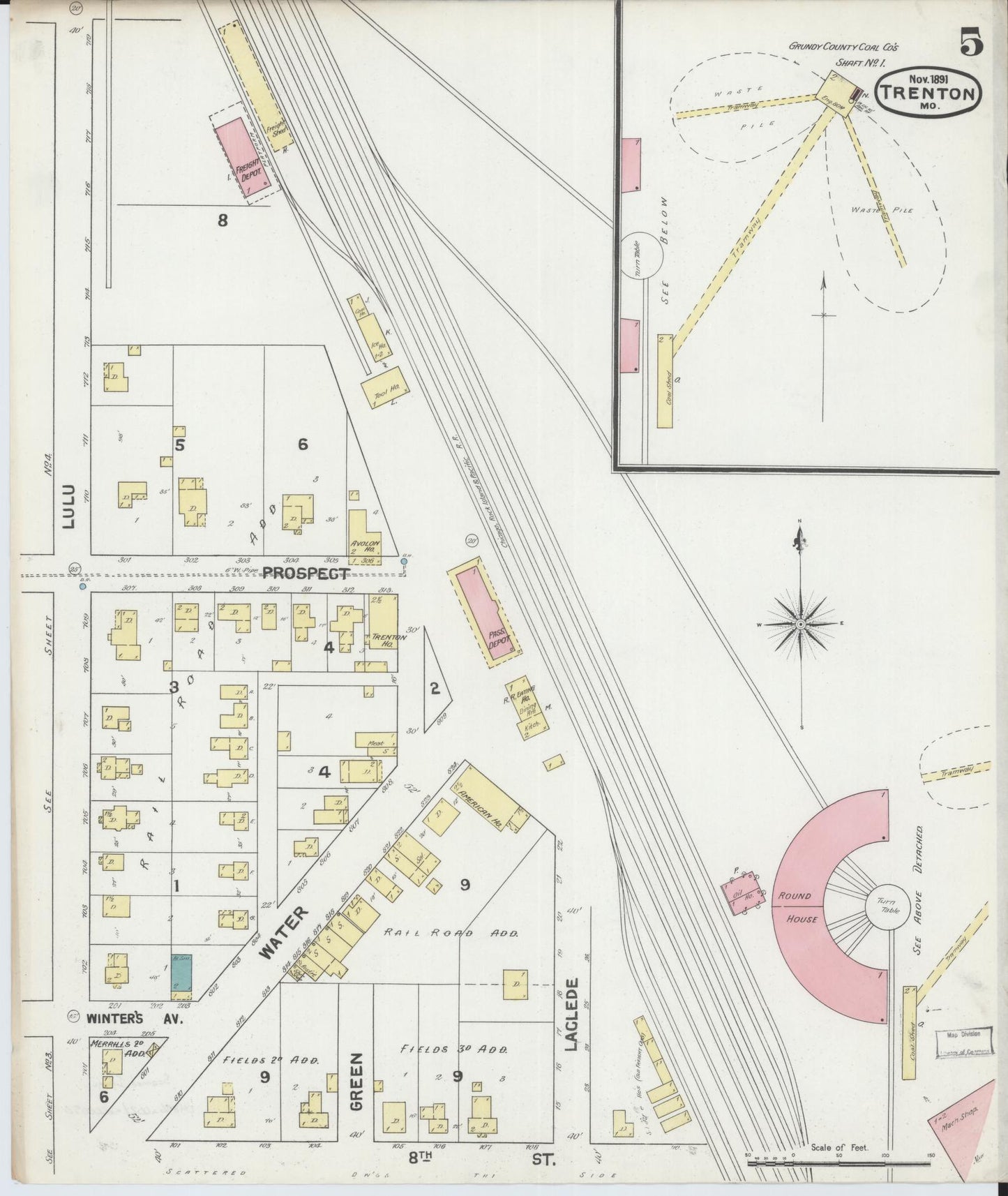 Sanborn Fire Insurance Map from Trenton, Grundy County, Missouri (1891), Sheet #0005 - Complete Map Set gallery image, historic Sanborn map, vintage wall art, Missouri Missouri