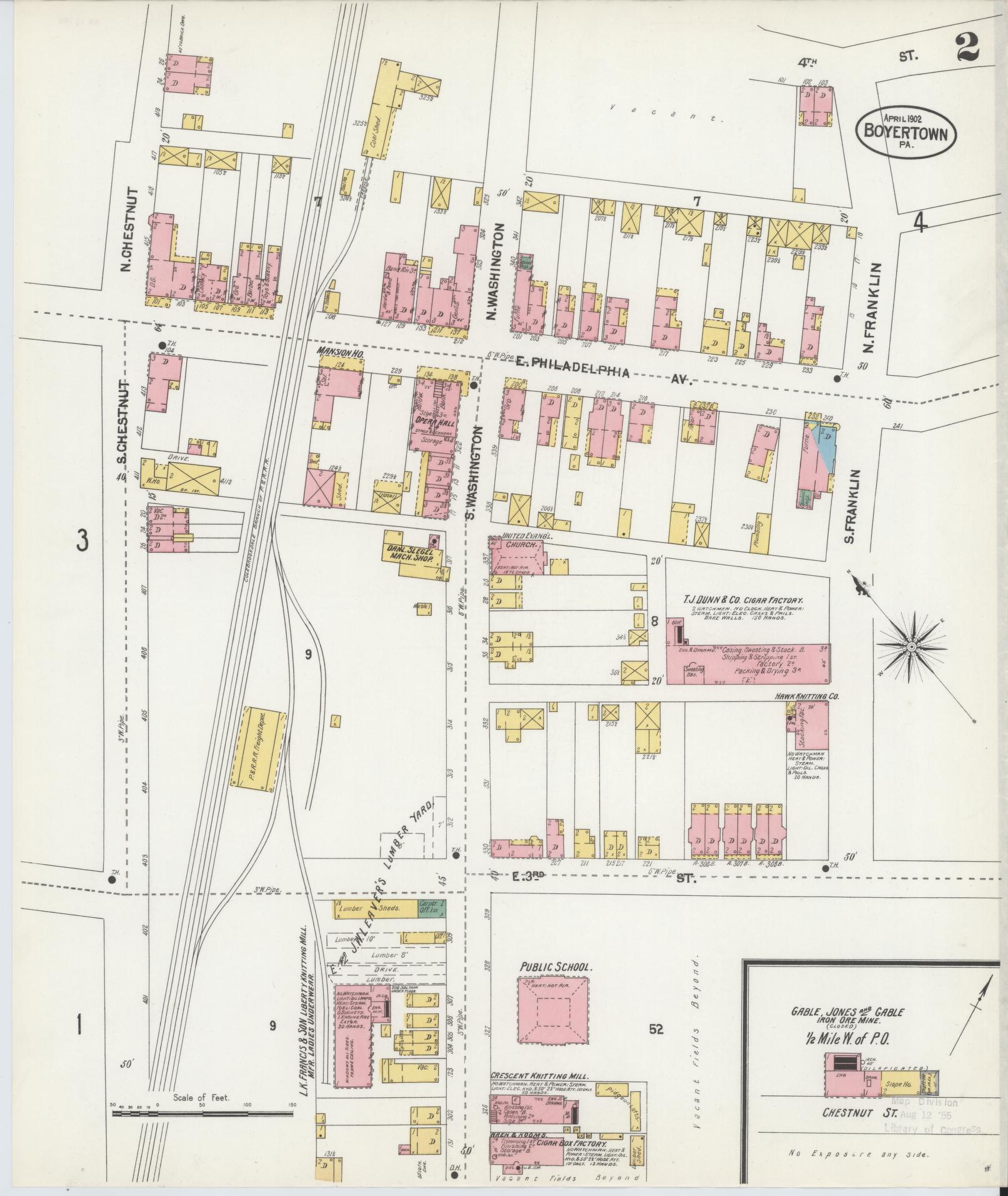 Sanborn Fire Insurance Map from Boyertown, Berks County, Pennsylvania (1902), Sheet #0002 - Historic Sanborn Fire Insurance Map Print, vintage old map wall art, antique decor, genealogy gift, Pennsylvania Pennsylvania map