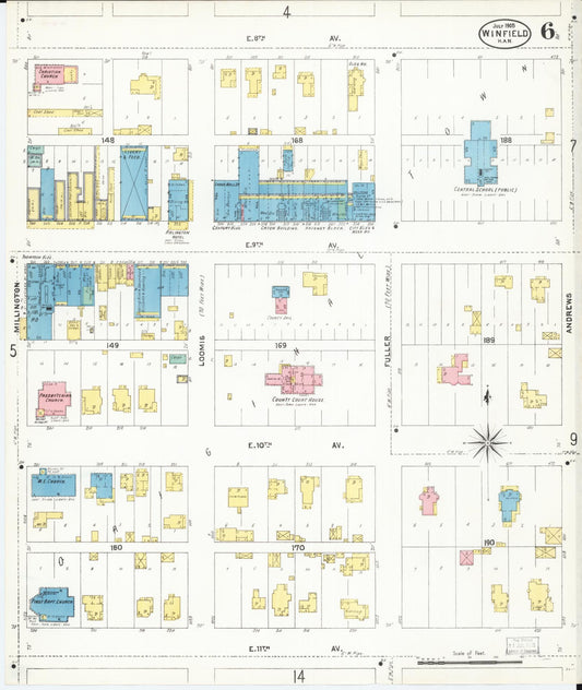 Sanborn Fire Insurance Map from Winfield, Cowley County, Kansas (1905), Sheet #0006 - Historic Sanborn Fire Insurance Map Print, vintage old map wall art, antique decor, genealogy gift, Kansas Kansas map