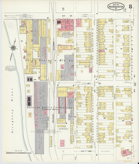Sanborn Fire Insurance Map from New Kensington, Westmoreland County, Pennsylvania (1911), Sheet #0008 - Historic Sanborn Fire Insurance Map Print, vintage old map wall art, antique decor, genealogy gift, Pennsylvania Pennsylvania map