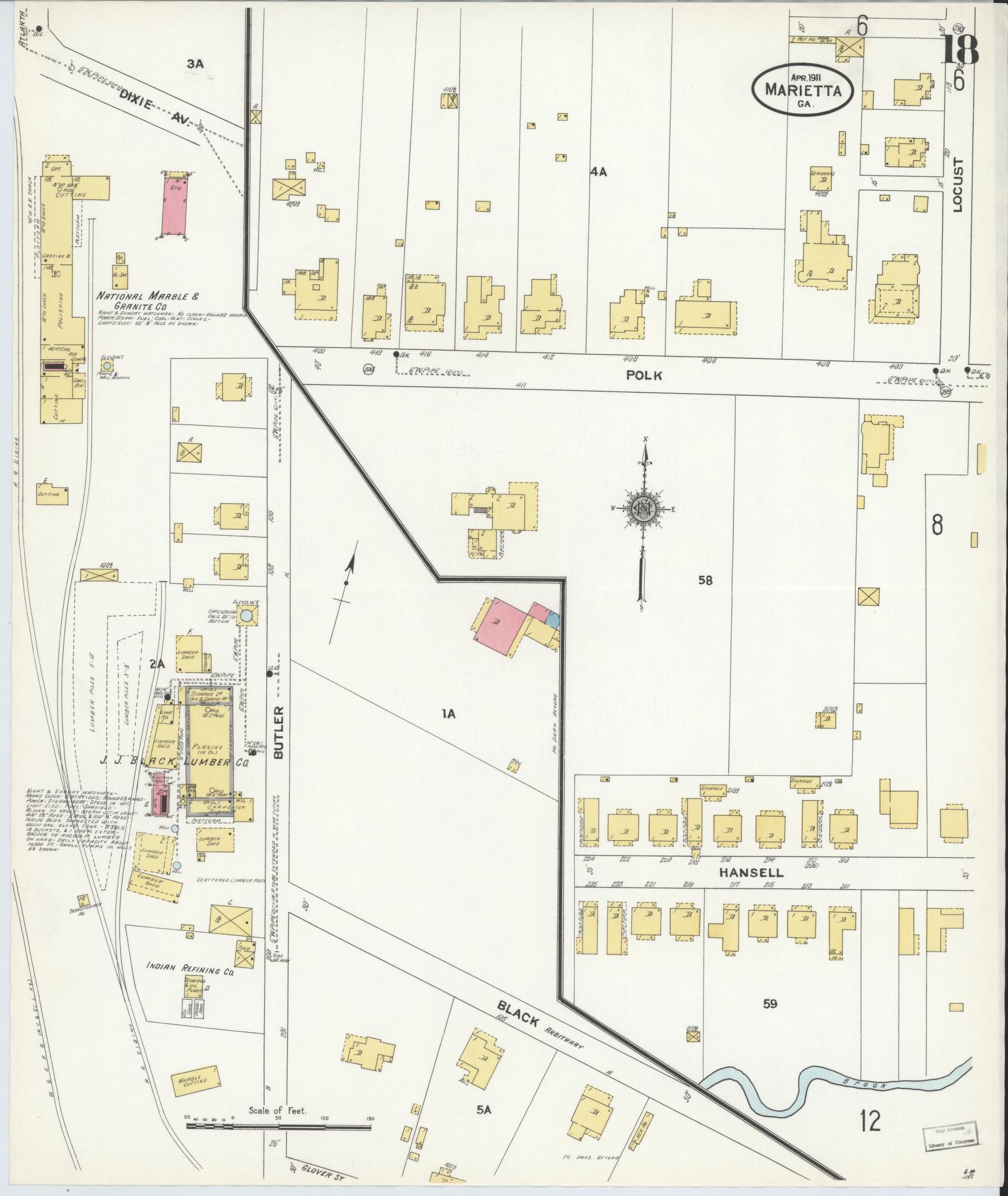 Sanborn Fire Insurance Map from Marietta, Cobb County, Georgia (1911), Sheet #0018 - Complete Map Set gallery image, historic Sanborn map, vintage wall art, Georgia Georgia