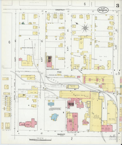 Sanborn Fire Insurance Map from Berwick, Columbia County, Pennsylvania (1901), Sheet #0003 - Historic Sanborn Fire Insurance Map Print, vintage old map wall art, antique decor, genealogy gift, Pennsylvania Pennsylvania map