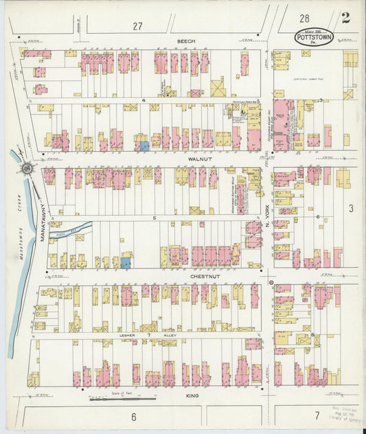 Sanborn Fire Insurance Map from Pottstown, Montgomery County, Pennsylvania (1916), Sheet #0002 - Historic Sanborn Fire Insurance Map Print, vintage old map wall art, antique decor, genealogy gift, Pennsylvania Pennsylvania map