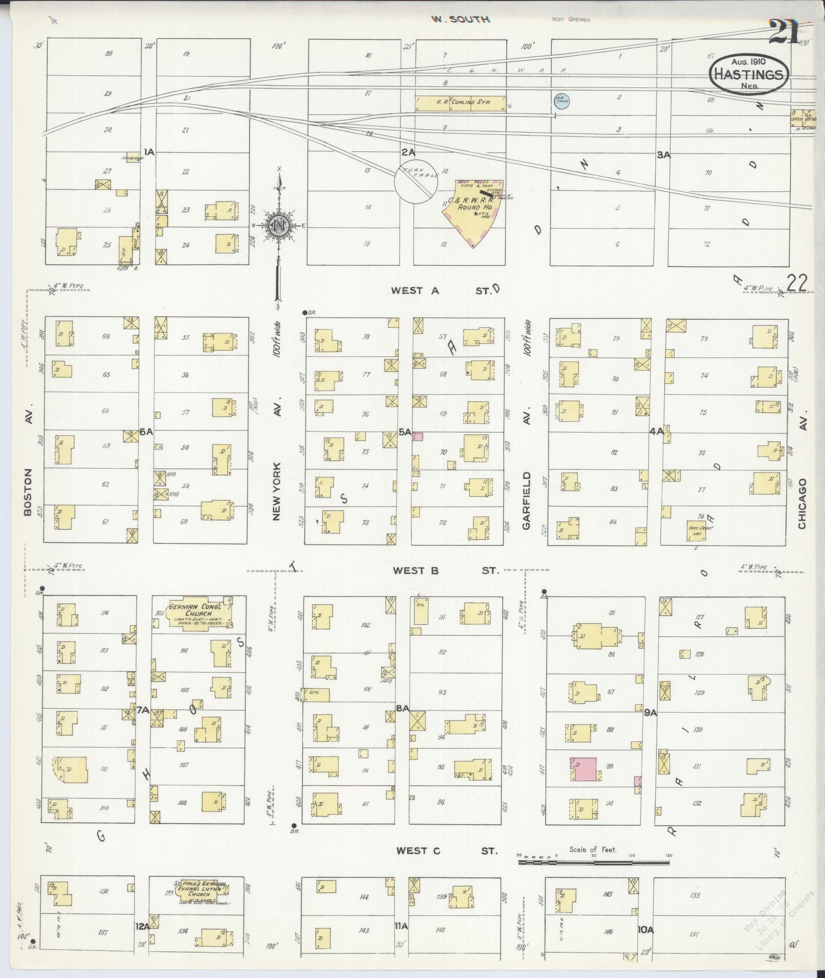 Sanborn Fire Insurance Map from Hastings, Adams County, Nebraska (1910), Sheet #0021 - Historic Sanborn Fire Insurance Map Print, vintage old map wall art, antique decor, genealogy gift, Nebraska Nebraska map