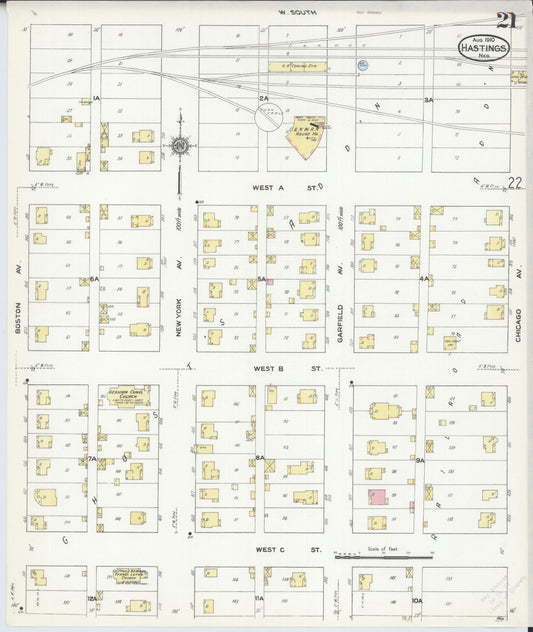 Sanborn Fire Insurance Map from Hastings, Adams County, Nebraska (1910), Sheet #0021 - Historic Sanborn Fire Insurance Map Print, vintage old map wall art, antique decor, genealogy gift, Nebraska Nebraska map