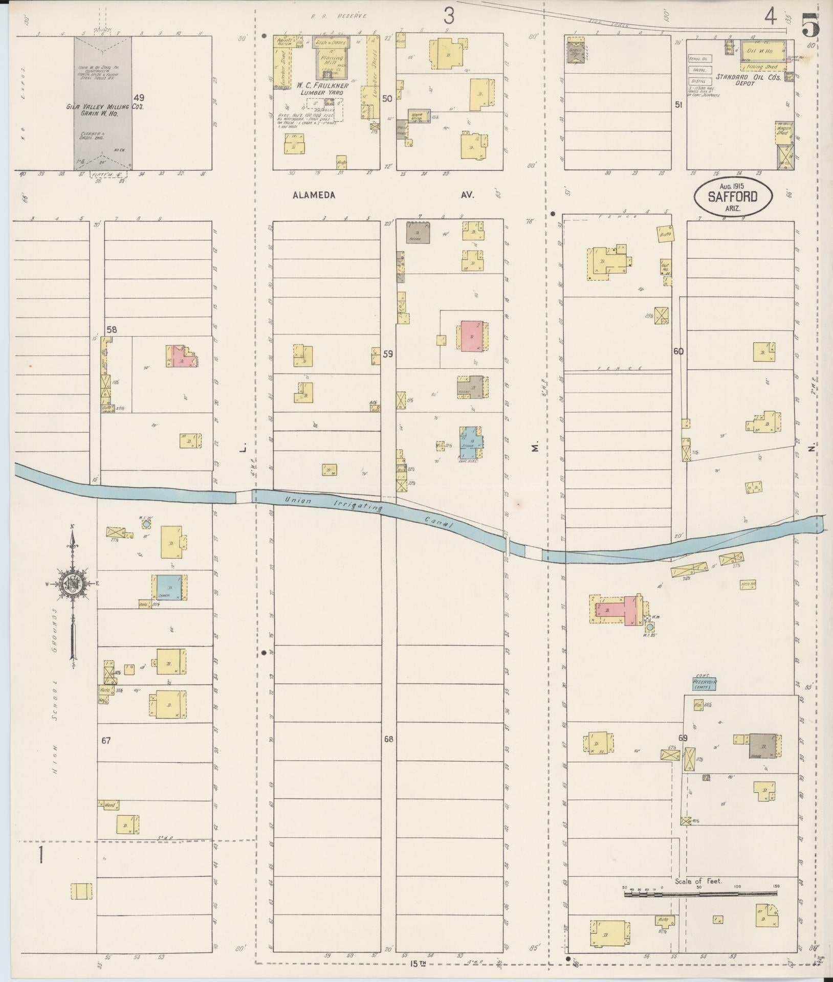 Sanborn Fire Insurance Map from Safford, Graham County, Arizona (1915), Sheet #0005 - Complete Map Set gallery image, historic Sanborn map, vintage wall art, Arizona Arizona