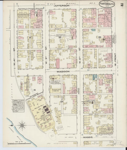 Sanborn Fire Insurance Map from Portsmouth, Scioto County, Ohio (1884), Sheet #0002 - Historic Sanborn Fire Insurance Map Print, vintage old map wall art, antique decor, genealogy gift, Ohio Ohio map