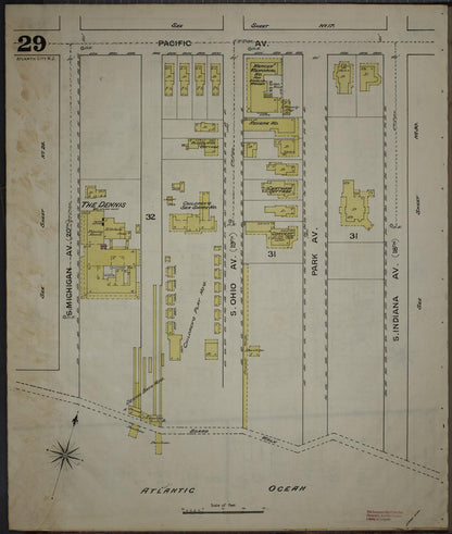 Sanborn Fire Insurance Map from Atlantic City, Atlantic County, New Jersey (1886), Sheet #0029 - Historic Sanborn Fire Insurance Map Print, vintage old map wall art, antique decor, genealogy gift, New Jersey New Jersey map