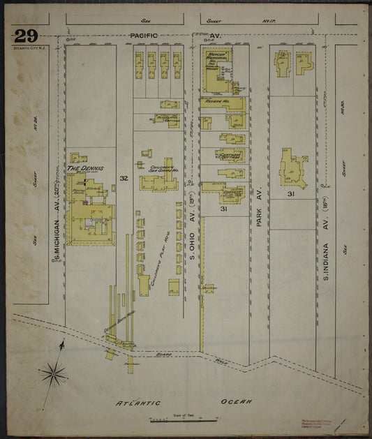 Sanborn Fire Insurance Map from Atlantic City, Atlantic County, New Jersey (1886), Sheet #0029 - Historic Sanborn Fire Insurance Map Print, vintage old map wall art, antique decor, genealogy gift, New Jersey New Jersey map