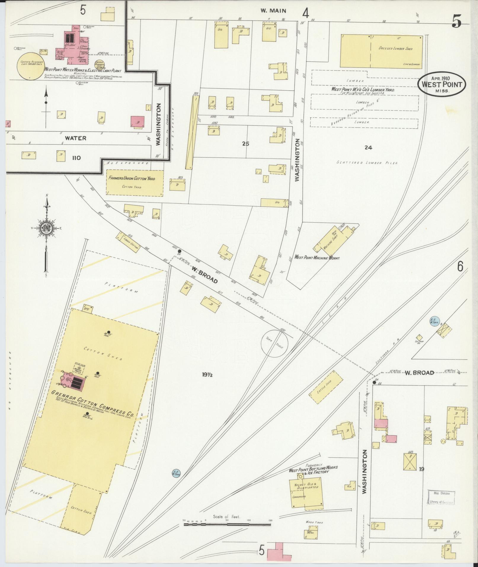 Sanborn Fire Insurance Map from West Point, Clay County, Mississippi (1910), Sheet #0005 - Historic Sanborn Fire Insurance Map Print, vintage old map wall art, antique decor, genealogy gift, Mississippi Mississippi map