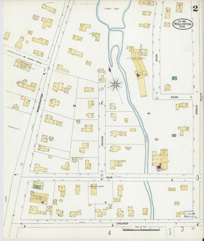 Sanborn Fire Insurance Map from Holliston, Middlesex County, Massachusetts (1906), Sheet #0002 - Historic Sanborn Fire Insurance Map Print, vintage old map wall art, antique decor, genealogy gift, Massachusetts Massachusetts map