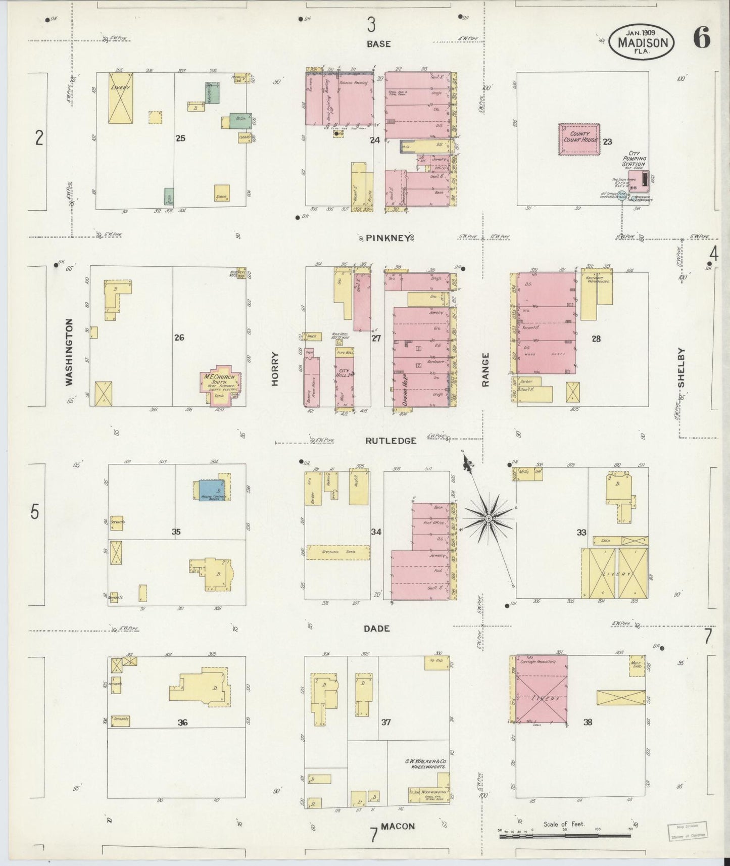 Sanborn Fire Insurance Map from Madison, Madison County, Florida (1909), Sheet #0006 - Complete Map Set gallery image, historic Sanborn map, vintage wall art, Florida Florida