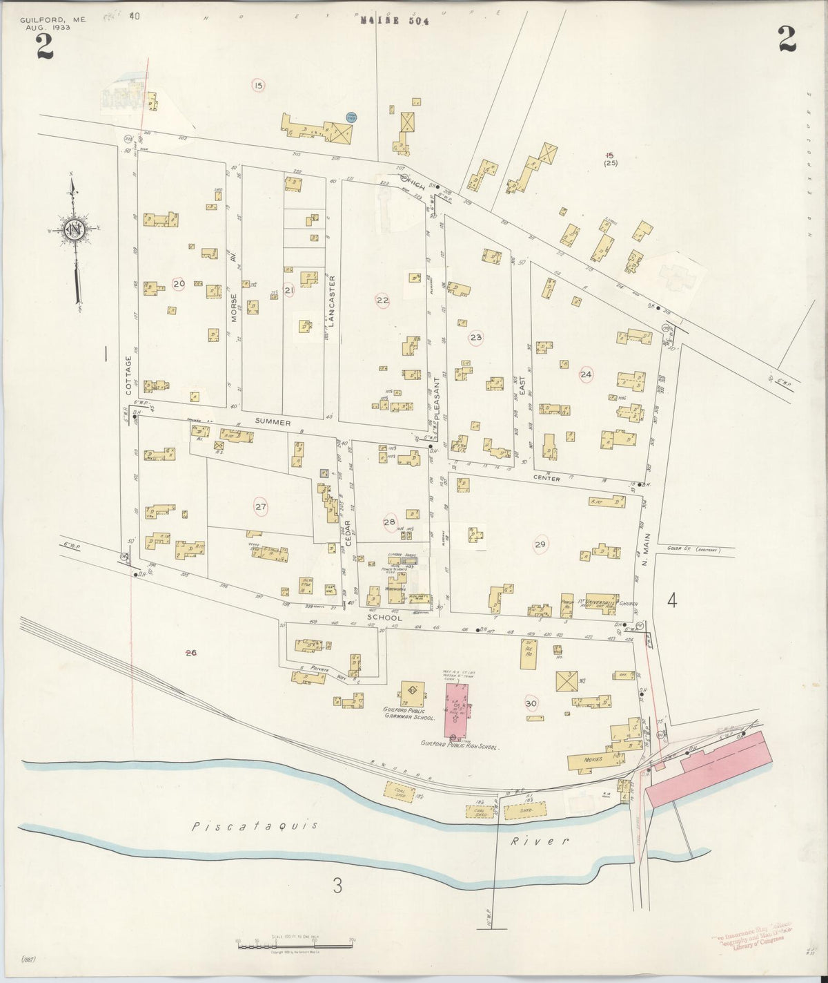 Sanborn Fire Insurance Map from Guilford, Piscataquis County, Maine (1945), Sheet #0002 - Historic Sanborn Fire Insurance Map Print, vintage old map wall art, antique decor, genealogy gift, Maine Maine map