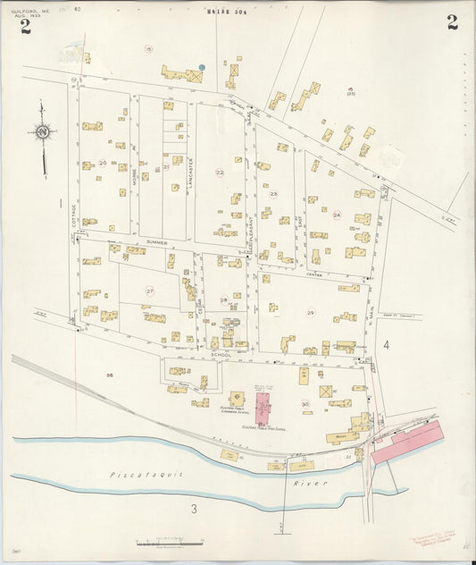 Sanborn Fire Insurance Map from Guilford, Piscataquis County, Maine (1945), Sheet #0002 - Historic Sanborn Fire Insurance Map Print, vintage old map wall art, antique decor, genealogy gift, Maine Maine map