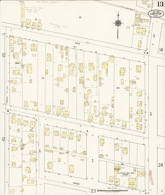 Sanborn Fire Insurance Map from Lewiston, Nez Perce County, Idaho (1918), Sheet #0013 - Historic Sanborn Fire Insurance Map Print, vintage old map wall art, antique decor, genealogy gift, Idaho Idaho map
