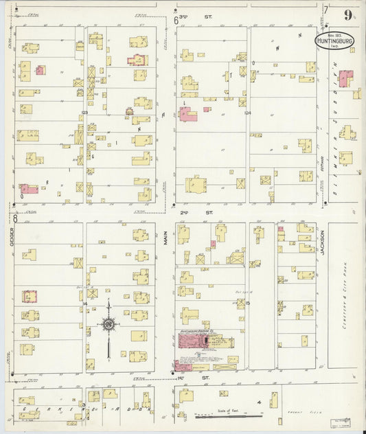 Sanborn Fire Insurance Map from Huntingburg, Dubois County, Indiana (1913), Sheet #0009 - Historic Sanborn Fire Insurance Map Print, vintage old map wall art, antique decor, genealogy gift, Indiana Indiana map