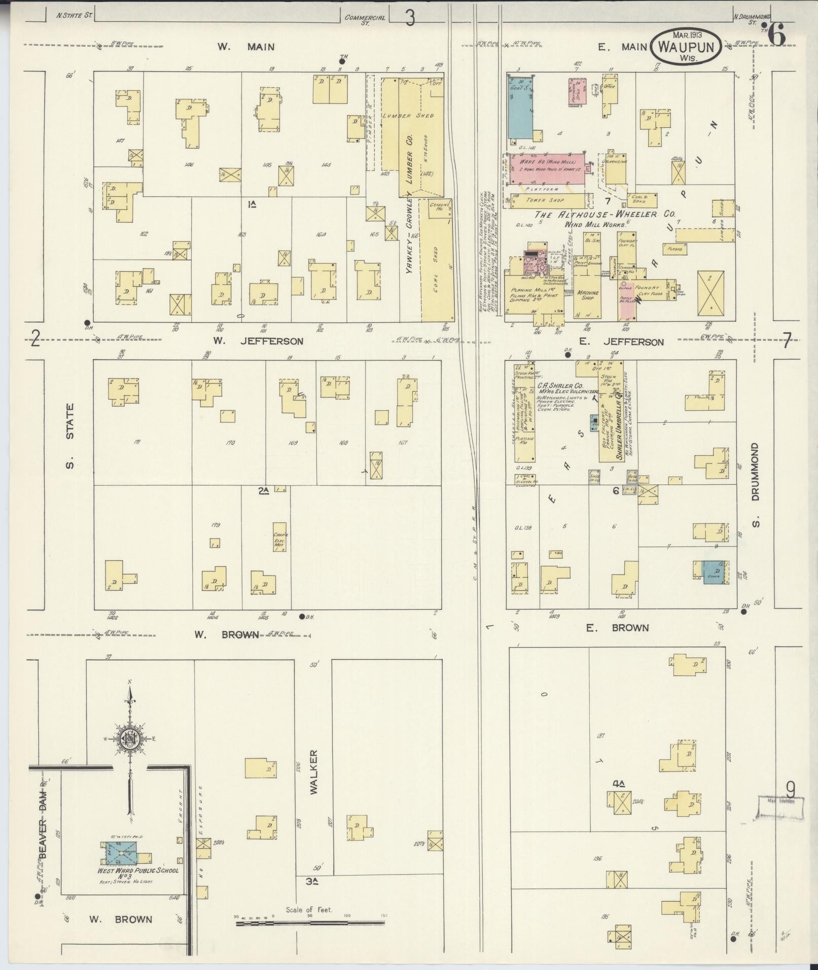 Sanborn Fire Insurance Map from Waupun, Dodge and Fond du Lac Counties, Wisconsin (1913), Sheet #0006 - Complete Map Set gallery image, historic Sanborn map, vintage wall art, Wisconsin Wisconsin