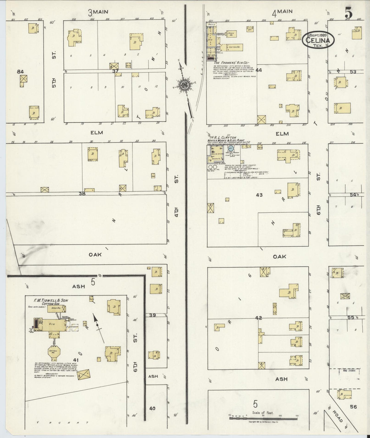 Sanborn Fire Insurance Map from Celina, Collin County, Texas (1920), Sheet #0005 - Historic Sanborn Fire Insurance Map Print, vintage old map wall art, antique decor, genealogy gift, Texas Texas map