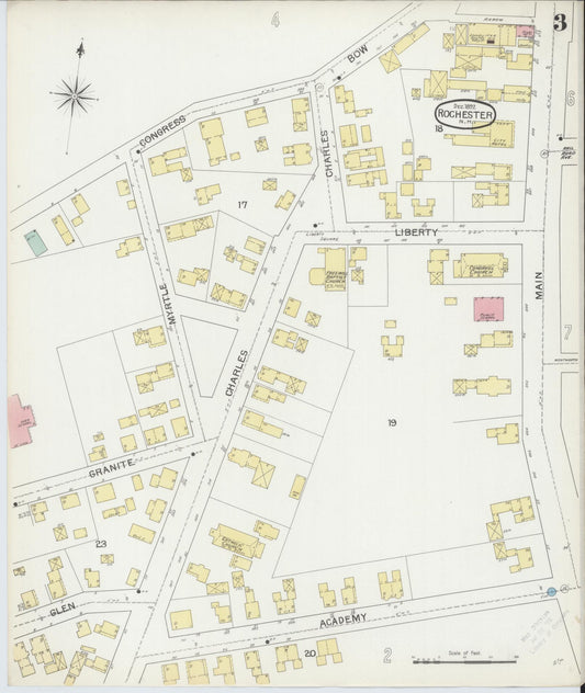 Sanborn Fire Insurance Map from Rochester, Strafford County, New Hampshire (1892), Sheet #0003 - Historic Sanborn Fire Insurance Map Print, vintage old map wall art, antique decor, genealogy gift, New Hampshire New Hampshire map